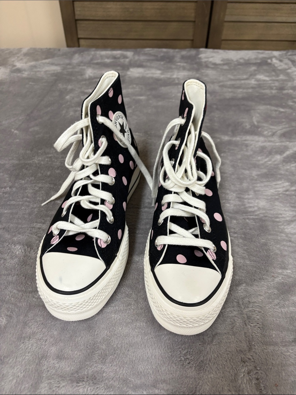 High-Top Polka Dot Canvas Sneakers in Black and Pink